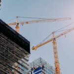 Tower cranes and structural works on a building site