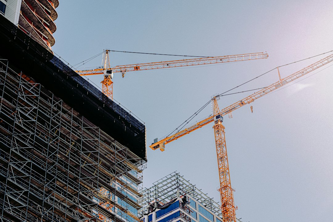 Tower cranes and structural works on a building site