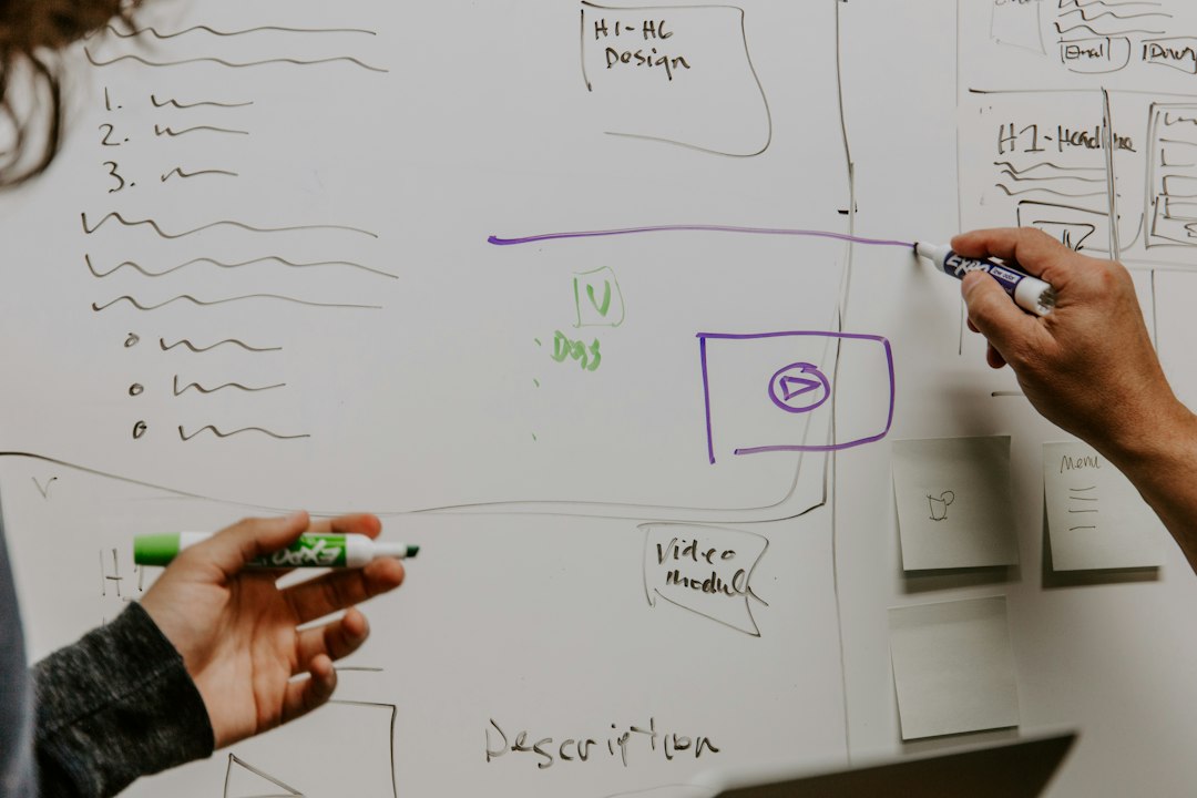 Colleagues mapping work and information on a whiteboard
