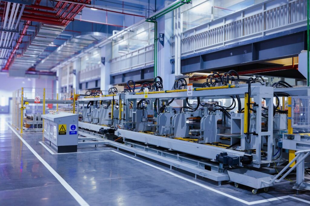 Automated production line inside a manufacturing plant