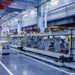 Automated production line inside a manufacturing plant