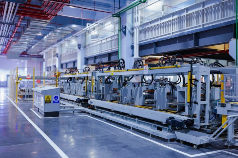 Automated production line inside a manufacturing plant