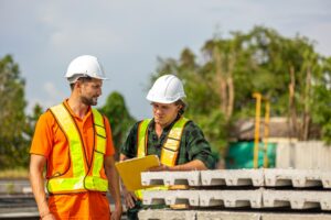 Supervisor and engineer reviewing work together on a factory floor